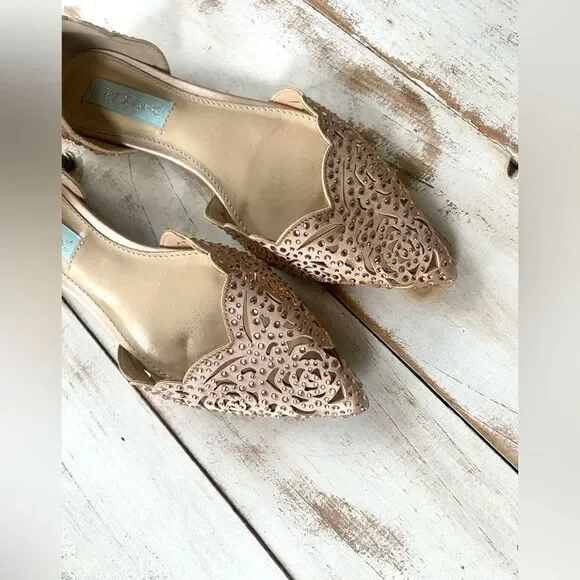 Blue by Betsey Johnson “Lucy” Wedding Flats Lucy formal shoes prom rhinestones - Picture 1 of 11